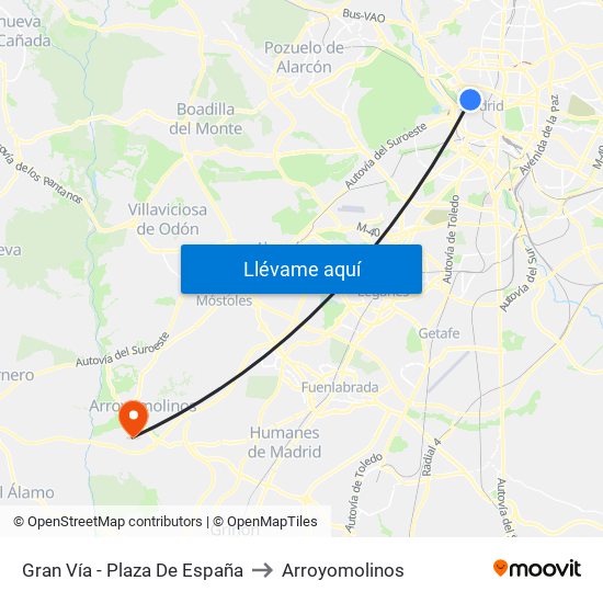 Gran Vía - Plaza De España to Arroyomolinos map
