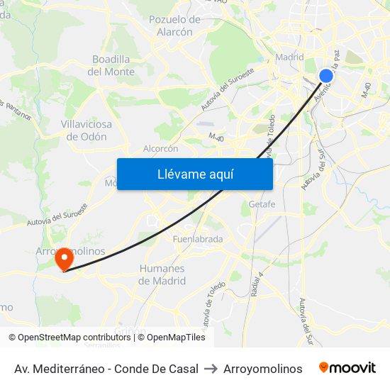 Av. Mediterráneo - Conde De Casal to Arroyomolinos map