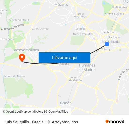 Luis Sauquillo - Grecia to Arroyomolinos map