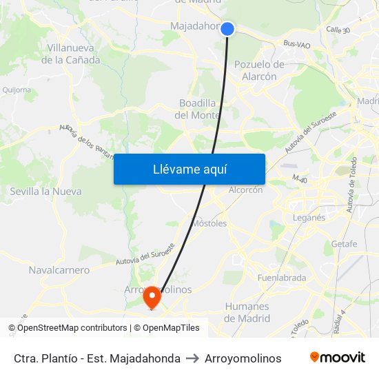 Ctra. Plantío - Est. Majadahonda to Arroyomolinos map