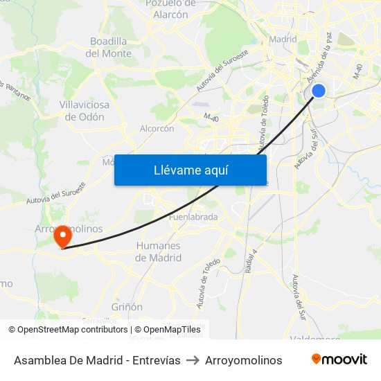 Asamblea De Madrid - Entrevías to Arroyomolinos map