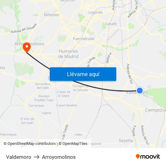 Valdemoro to Arroyomolinos map