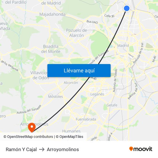 Ramón Y Cajal to Arroyomolinos map