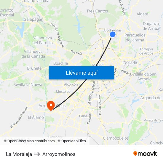 La Moraleja to Arroyomolinos map