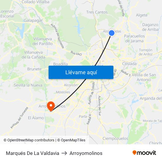 Marqués De La Valdavia to Arroyomolinos map