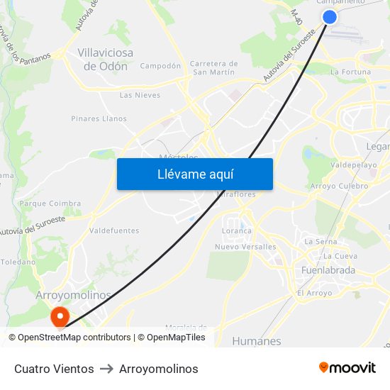 Cuatro Vientos to Arroyomolinos map