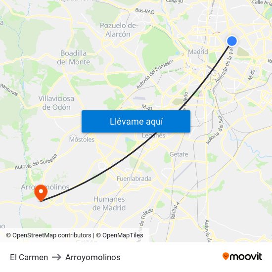 El Carmen to Arroyomolinos map