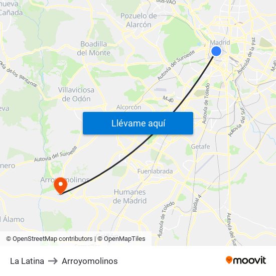 La Latina to Arroyomolinos map