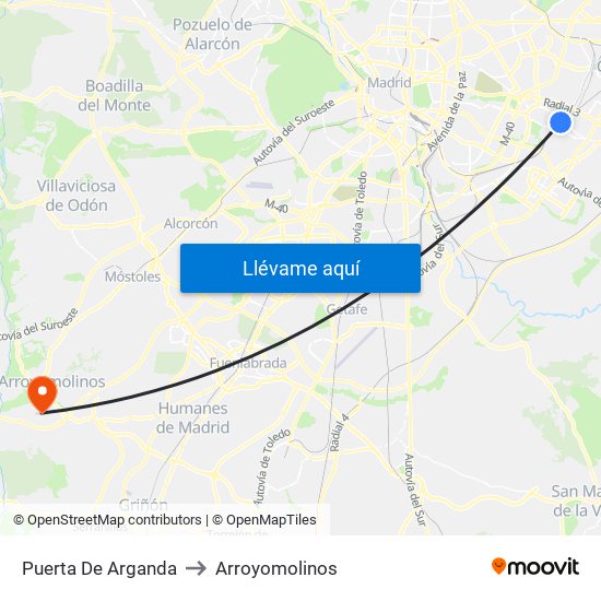 Puerta De Arganda to Arroyomolinos map