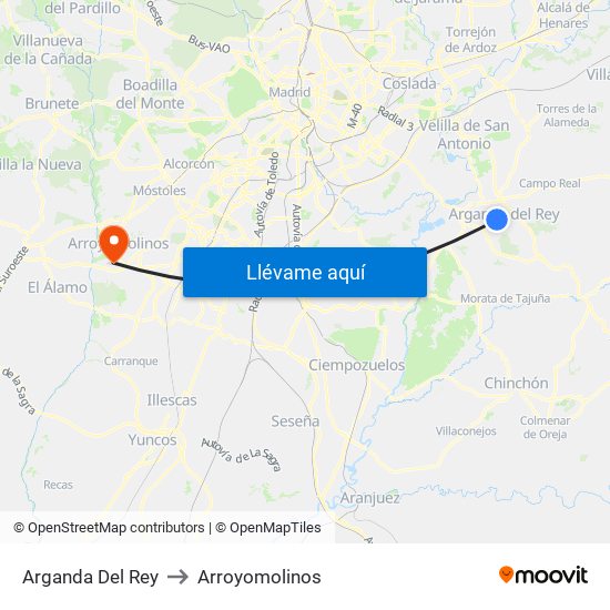 Arganda Del Rey to Arroyomolinos map