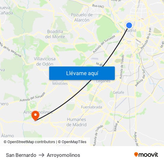 San Bernardo to Arroyomolinos map