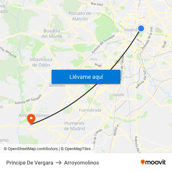 Príncipe De Vergara to Arroyomolinos map