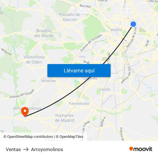 Ventas to Arroyomolinos map