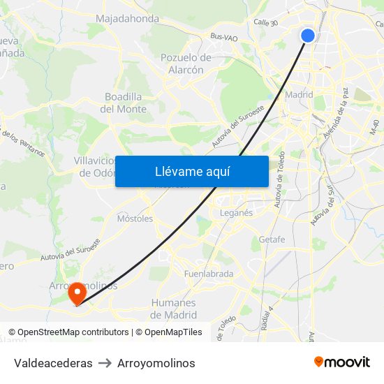 Valdeacederas to Arroyomolinos map