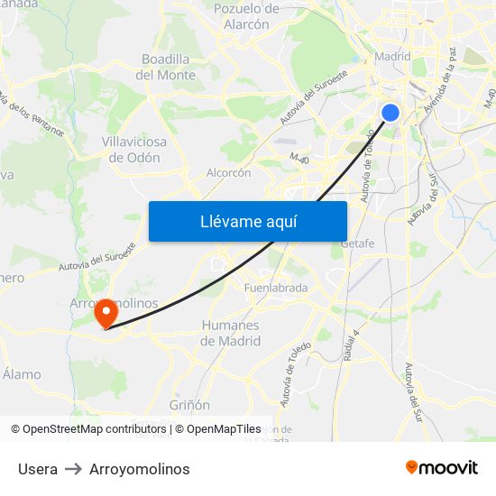 Usera to Arroyomolinos map