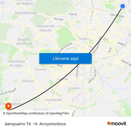 Aeropuerto T4 to Arroyomolinos map