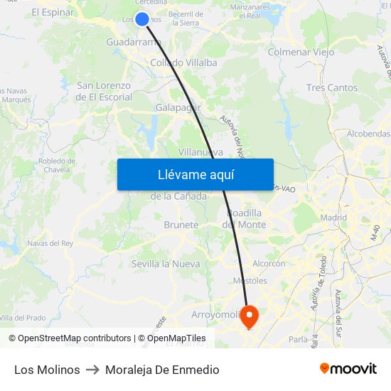Los Molinos to Moraleja De Enmedio map