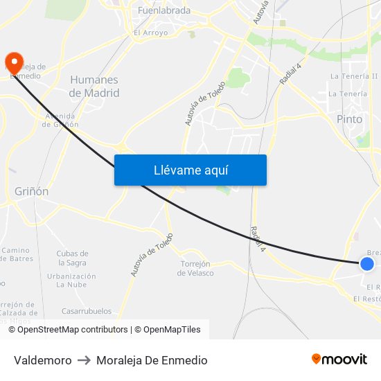 Valdemoro to Moraleja De Enmedio map