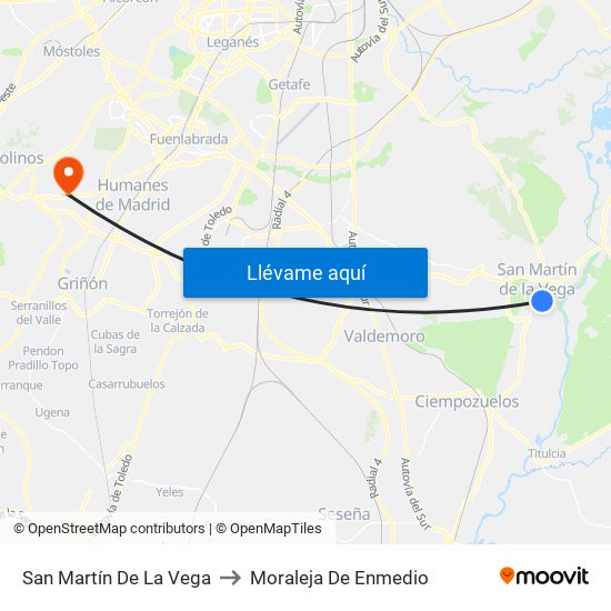 San Martín De La Vega to Moraleja De Enmedio map