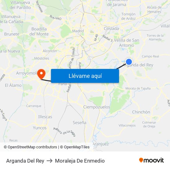Arganda Del Rey to Moraleja De Enmedio map