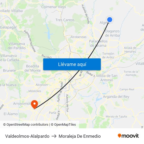 Valdeolmos-Alalpardo to Moraleja De Enmedio map