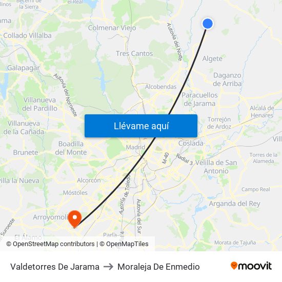 Valdetorres De Jarama to Moraleja De Enmedio map