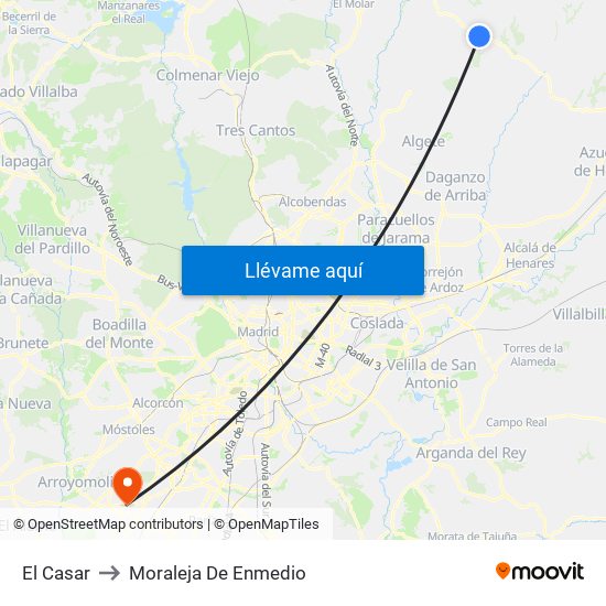 El Casar to Moraleja De Enmedio map