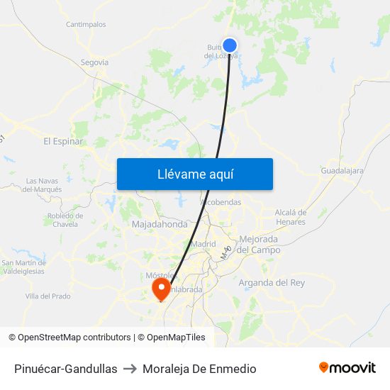 Pinuécar-Gandullas to Moraleja De Enmedio map