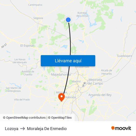 Lozoya to Moraleja De Enmedio map