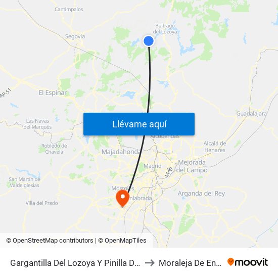 Gargantilla Del Lozoya Y Pinilla De Buitrago to Moraleja De Enmedio map