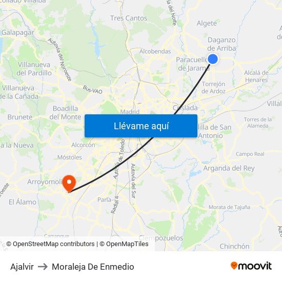 Ajalvir to Moraleja De Enmedio map