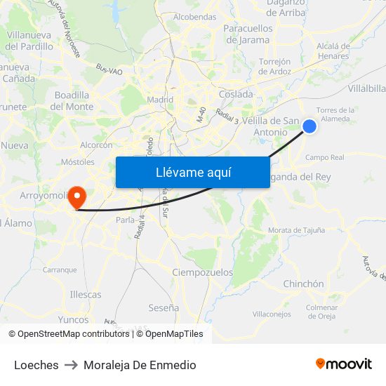 Loeches to Moraleja De Enmedio map