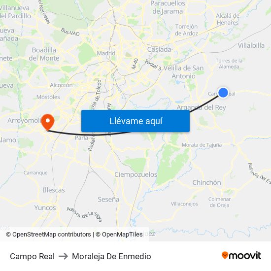 Campo Real to Moraleja De Enmedio map