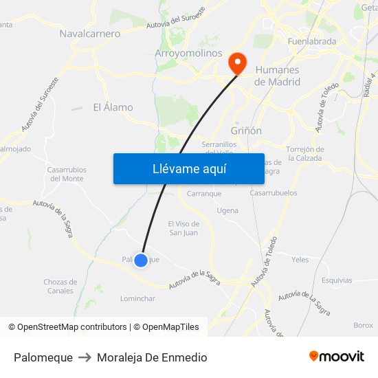 Palomeque to Moraleja De Enmedio map