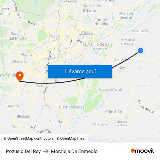 Pozuelo Del Rey to Moraleja De Enmedio map