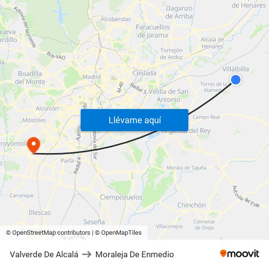 Valverde De Alcalá to Moraleja De Enmedio map