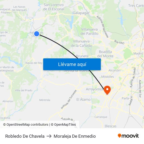 Robledo De Chavela to Moraleja De Enmedio map