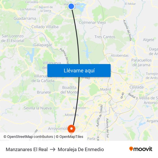 Manzanares El Real to Moraleja De Enmedio map