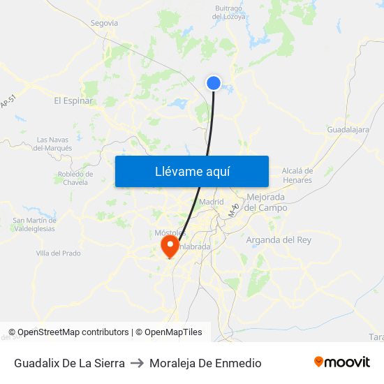 Guadalix De La Sierra to Moraleja De Enmedio map