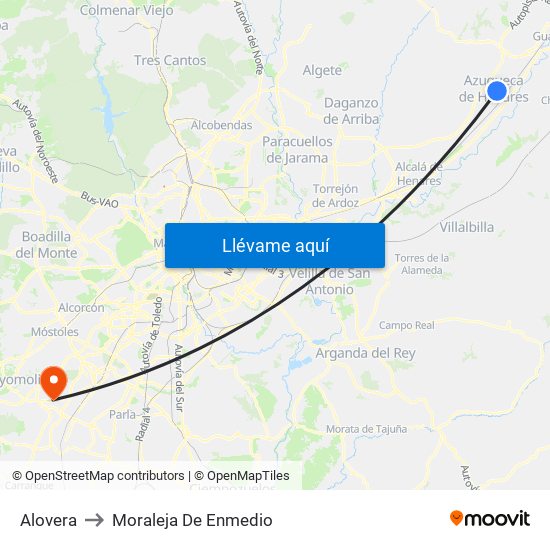 Alovera to Moraleja De Enmedio map