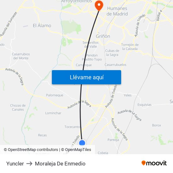 Yuncler to Moraleja De Enmedio map