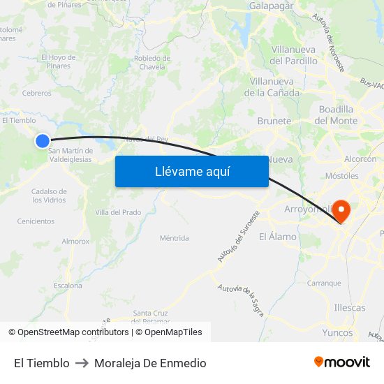 El Tiemblo to Moraleja De Enmedio map