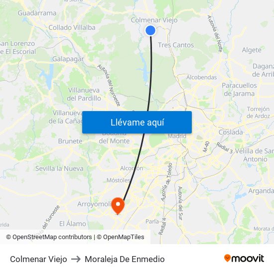 Colmenar Viejo to Moraleja De Enmedio map