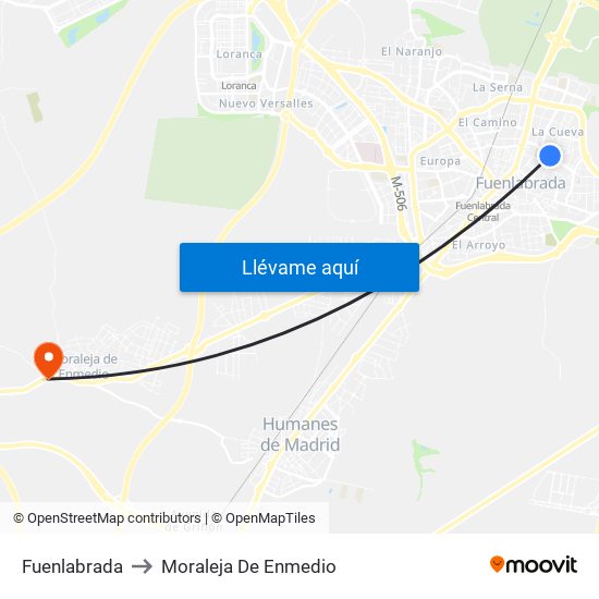 Fuenlabrada to Moraleja De Enmedio map