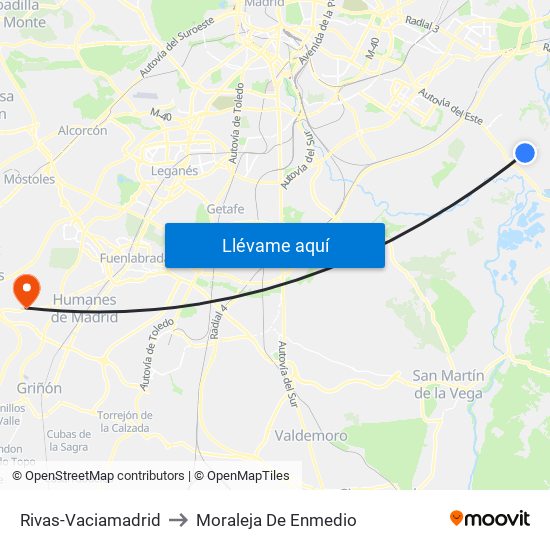 Rivas-Vaciamadrid to Moraleja De Enmedio map
