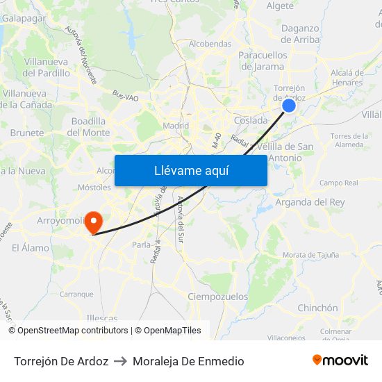 Torrejón De Ardoz to Moraleja De Enmedio map