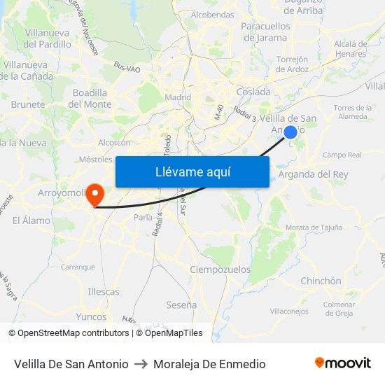 Velilla De San Antonio to Moraleja De Enmedio map