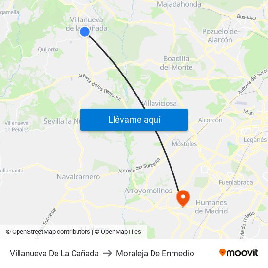 Villanueva De La Cañada to Moraleja De Enmedio map