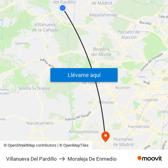 Villanueva Del Pardillo to Moraleja De Enmedio map