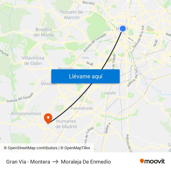 Gran Vía - Montera to Moraleja De Enmedio map